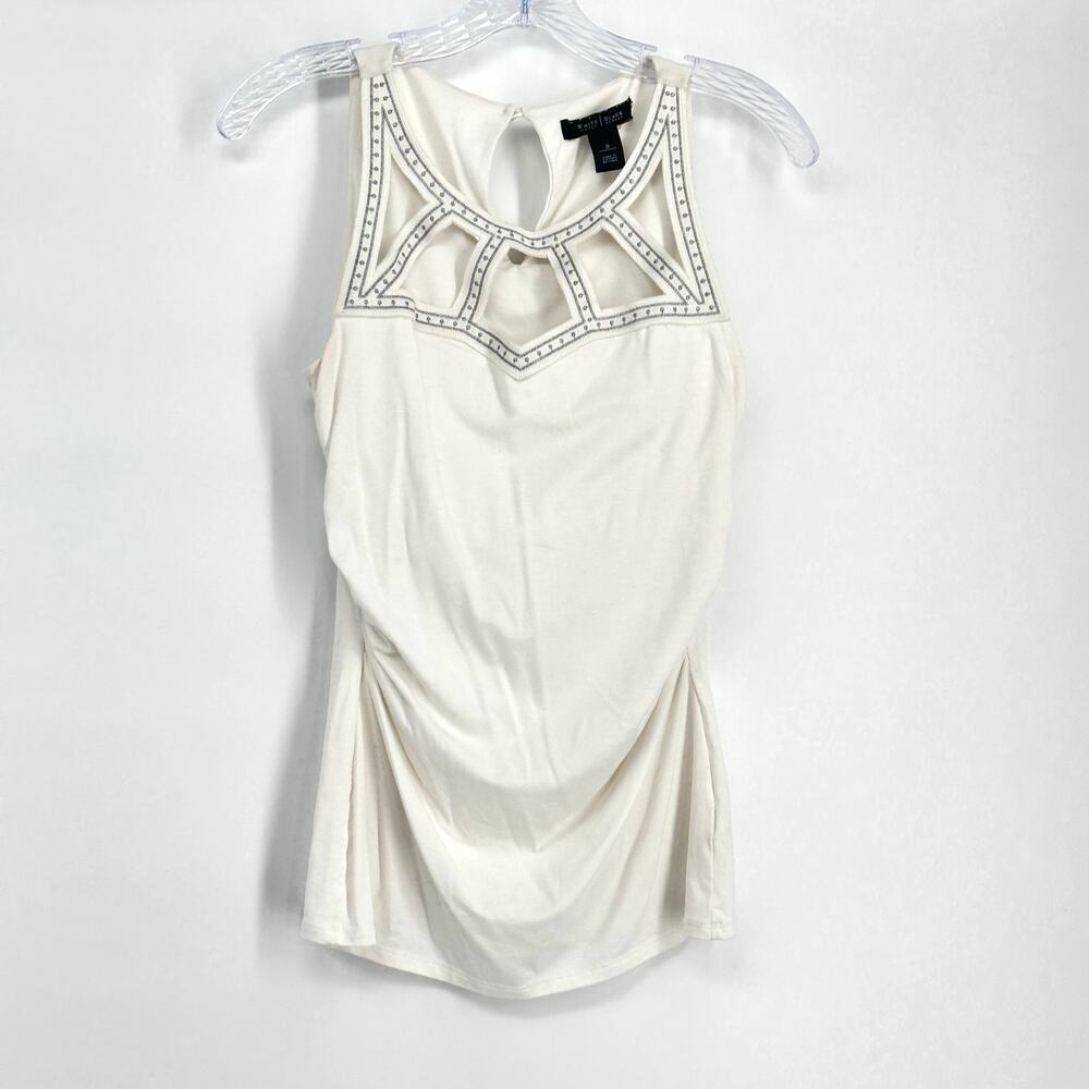 WHBM Women's Ivory Embellished Neckline Tank Tops Size Small Beaded Party Blouse